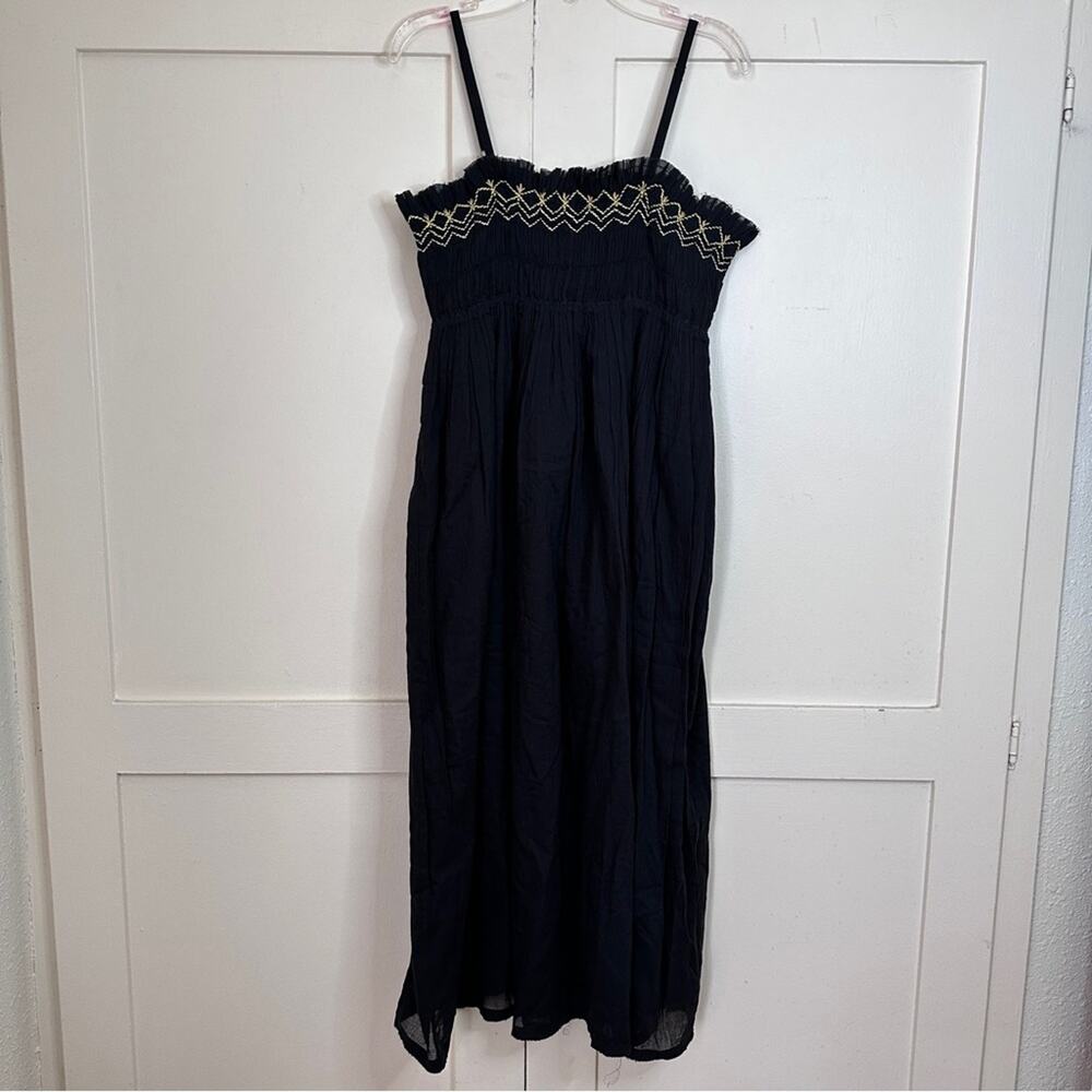NWT Anaak Smocked Embroidered Black Dress 0